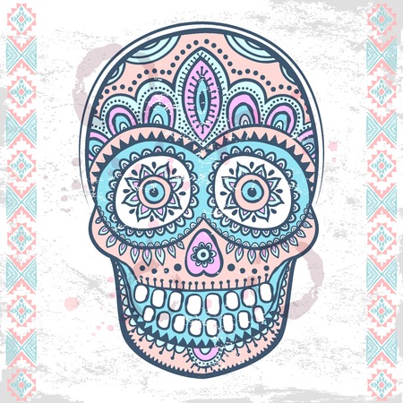 Vintage ethnic hand drawn human skull can be used as a greeting cardのイラスト素材