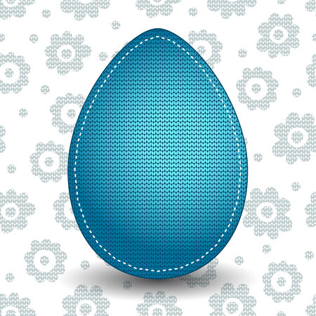 Blue knitted Easter egg with floral seamless backgroundのイラスト素材