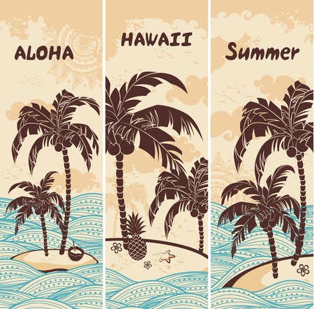 Vintage banners of Hawaiian island in the oceanのイラスト素材