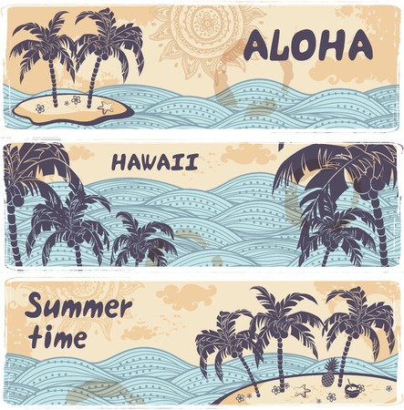 Vintage banners of Hawaiian island in the oceanのイラスト素材