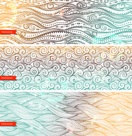 Vintage set of banners with ethnic waves can be used as a greeting cardのイラスト素材