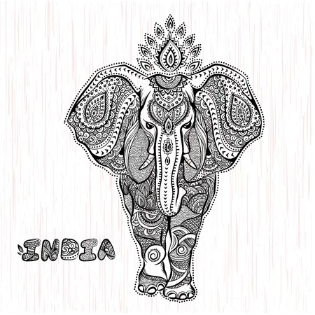 Vector vintage Indian elephant illustrationのイラスト素材