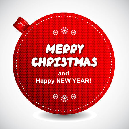 Red knitted Christmas   label can be used as a greeting cardのイラスト素材