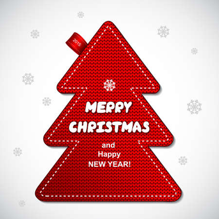 Red knitted Christmas pine tree label can be used as a greeting cardのイラスト素材