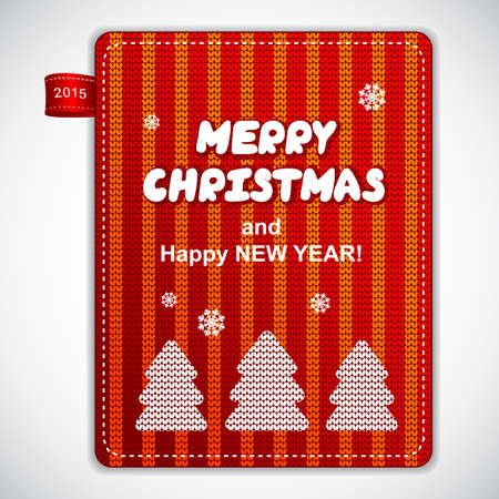 Red knitted Christmas pine tree label can be used as a greeting cardのイラスト素材