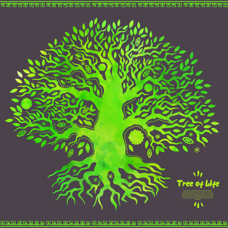 Beautiful Unique vector watercolor ethnic tree of lifeのイラスト素材
