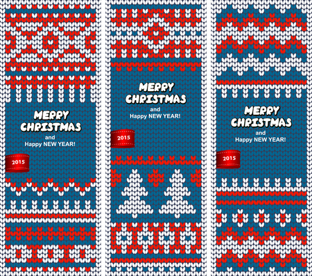 Beautiful Christmas set of banners with lace ornaments and knitted background can be used as a greeting cardsのイラスト素材