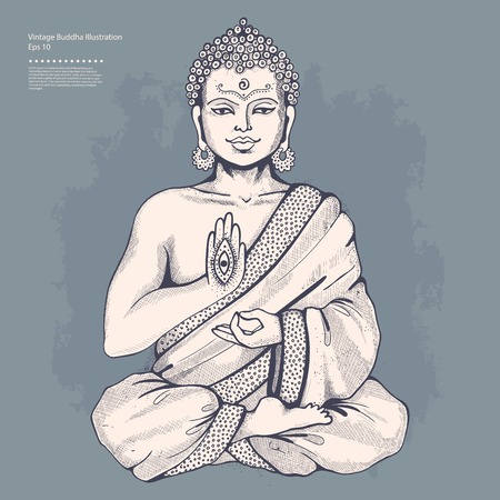 Vintage vector illustration with Buddha in meditationのイラスト素材
