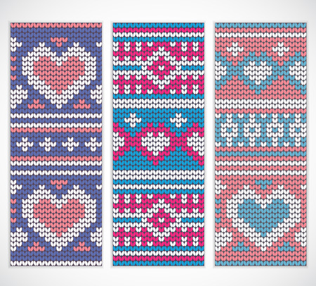 Valentine\'s seamless knitted banners with hearts for your businessのイラスト素材