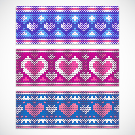 Valentines seamless knitted banners with hearts for your businessのイラスト素材