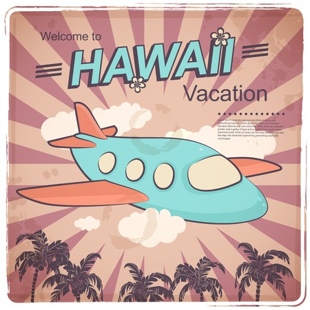 Vector Retro travel illustration with a plane and a vintage backgroundのイラスト素材