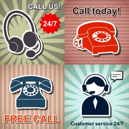 Set of retro phone banners on a vintage backgroundのイラスト素材