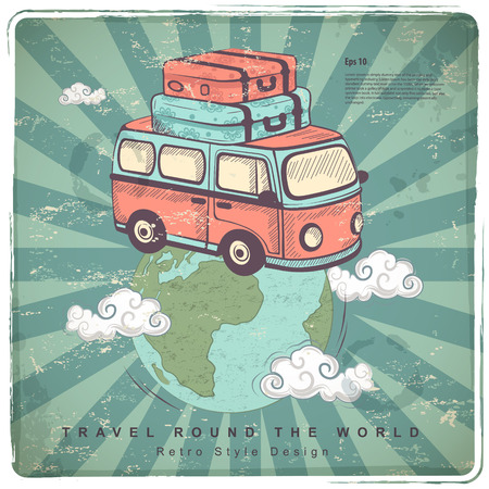 Vector Retro Isolated Travel car can be used as a greeting cardのイラスト素材