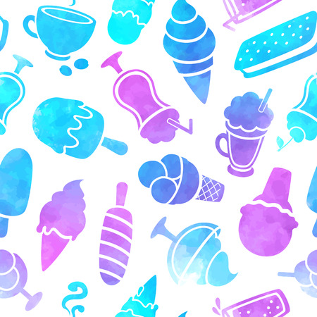Vector Beautiful Watercolor ice cream seamless patternのイラスト素材
