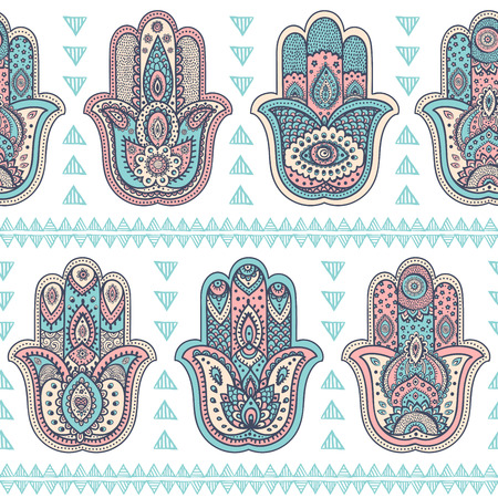 Vector Indian hand drawn hamsa symbol seamless patternのイラスト素材