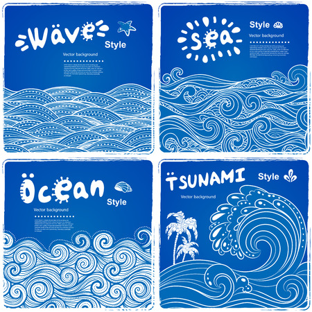 Vintage set of banners with ethnic waves can be used as a greeting cardのイラスト素材