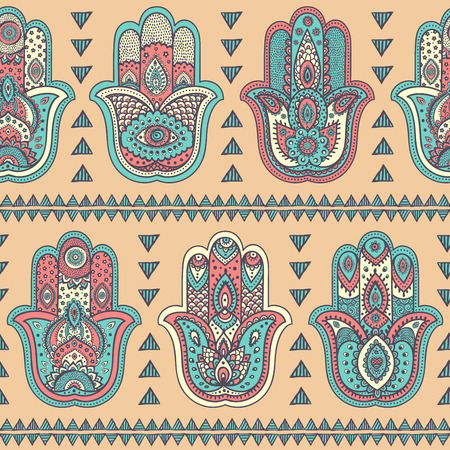 Vector Indian hand drawn hamsa symbol seamless patternのイラスト素材