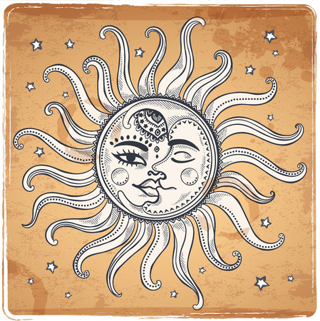 Sun, moon and stars vintage vector illustrationのイラスト素材