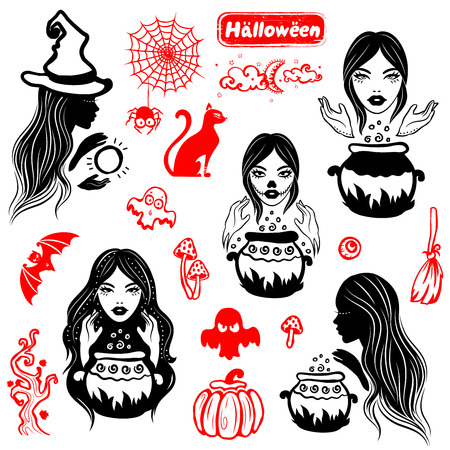 Vector vintage Halloween set of icons for your businessのイラスト素材