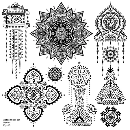 Set of isolated ornamental tribal elements and symbolsのイラスト素材
