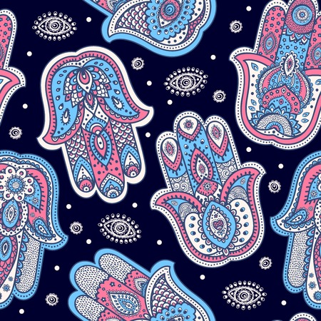 Vector Indian hand drawn hamsa symbol seamless patternのイラスト素材
