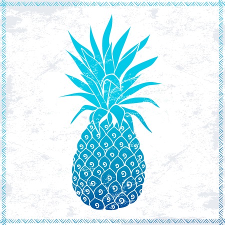 Vector Vintage pink pineapple and coconut illustrationのイラスト素材