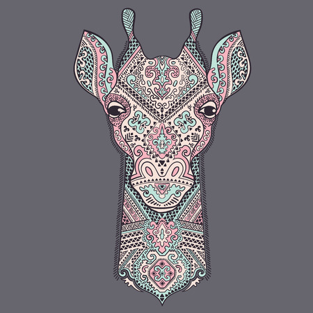 Vector giraffe with ethnic and tribal ornamentsのイラスト素材