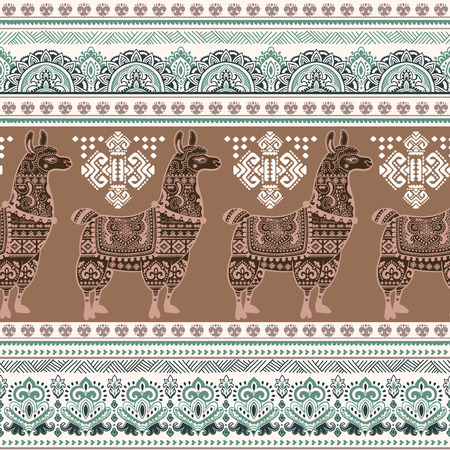 Vector cute Alpaca Llama animal with ethnic ornamentsのイラスト素材