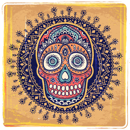 Vintage ethnic hand drawn human skull can be used as a greeting cardのイラスト素材