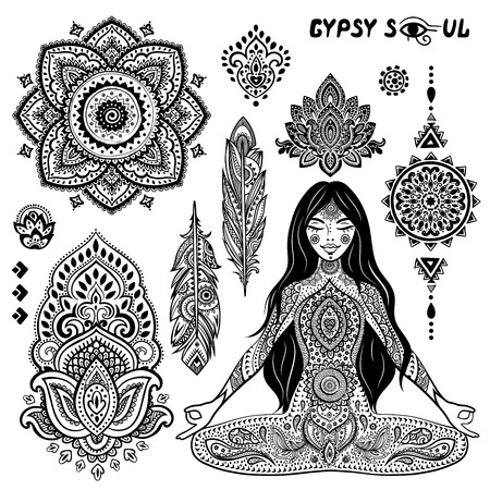 Set of ornamental Indian elements and symbolsのイラスト素材