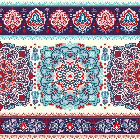 Beautiful Indian floral paisley seamless ornament print. Ethnic Mandala towel. Vector Henna tattoo style. Can be used for textile, greeting business card background, coloring book, phone case printのイラスト素材