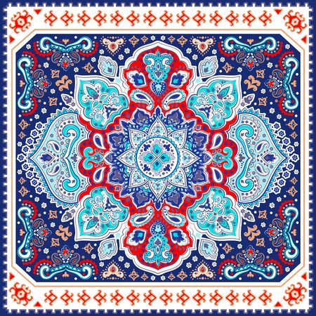 Beautiful Indian floral paisley seamless ornament print. Ethnic Mandala towel. Vector Henna tattoo style. Can be used for textile, greeting business card background, coloring book, phone case printのイラスト素材