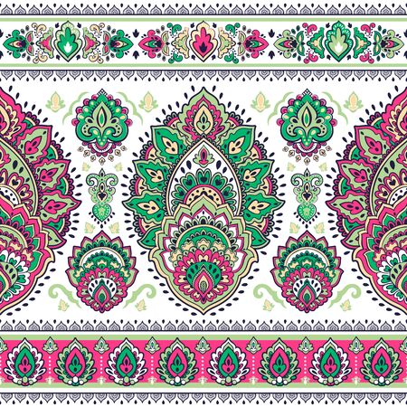 Beautiful Indian floral paisley seamless ornament print. Ethnic Mandala towel. Vector Henna tattoo style. Can be used for textile, greeting business card background, coloring book, phone case printのイラスト素材