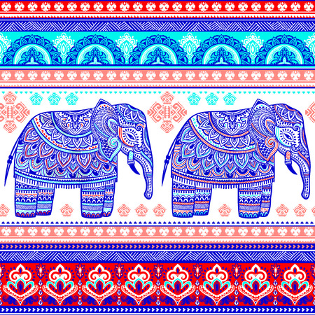 Vintage graphic vector Indian lotus ethnic elephant. African tribal ornament. Can be used for a coloring book, textile, prints, phone case, greeting card, business cardのイラスト素材