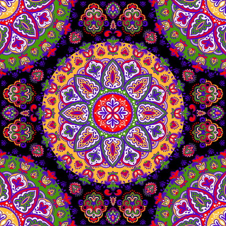 Bohemian Indian Mandala towel print. Vintage Henna tattoo styleのイラスト素材