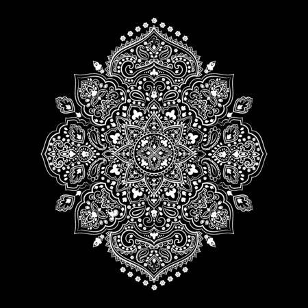Bohemian Indian Mandala towel print. Vintage Henna tattoo styleのイラスト素材