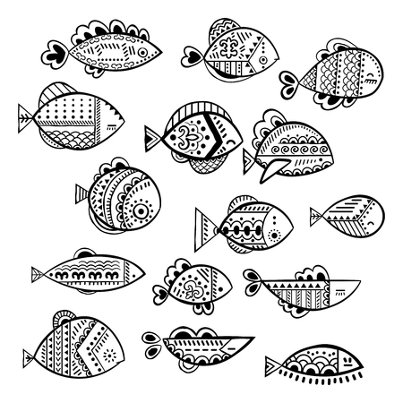 Vector seamless stylized fish setのイラスト素材