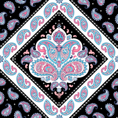 Bohemian Indian Mandala towel print. Vintage Henna tattoo style Indian medallion. Ethnic ornament could be used as shirt print, phone case print, textile, coloring book. Christmas holiday snowflakeのイラスト素材