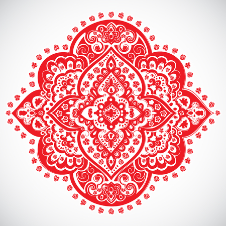 Bohemian Indian Mandala towel print. Vintage Henna tattoo style Indian medallion. Ethnic ornament could be used as shirt print, phone case print, textile, coloring book. Christmas holiday snowflakeのイラスト素材