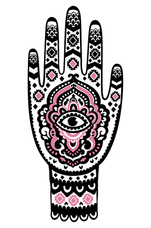 Vector Indian hand drawn hamsa symbol seamless pattern printのイラスト素材