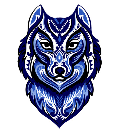 Vector tribal style wolf totem tattoo with ornamentsのイラスト素材