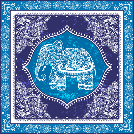 Bohemian Indian Mandala towel print. Vintage Henna tattoo style Indian medallion. Ethnic ornament could be used as shirt print, phone case print, textile, coloring book. Christmas holiday snowflakeのイラスト素材