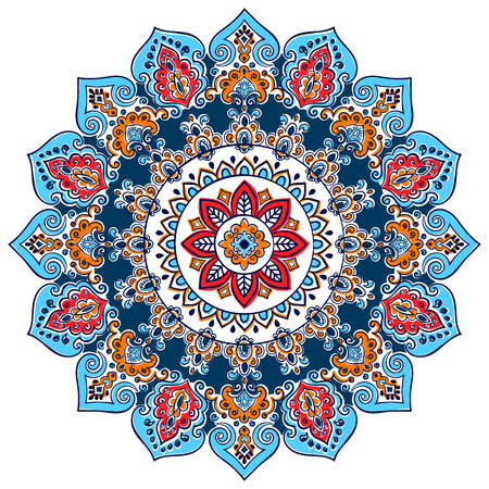 Bohemian Indian Mandala towel print. Vintage Henna tattoo style Indian medallion. Ethnic ornament could be used as shirt print, phone case print, textile, coloring book. Christmas holiday snowflakeのイラスト素材