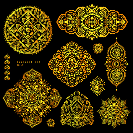 Bohemian Indian Mandala towel print. Vintage Henna tattoo style Indian medallion. Ethnic ornament could be used as shirt print, phone case print, textile, coloring book. Christmas holiday snowflakeのイラスト素材