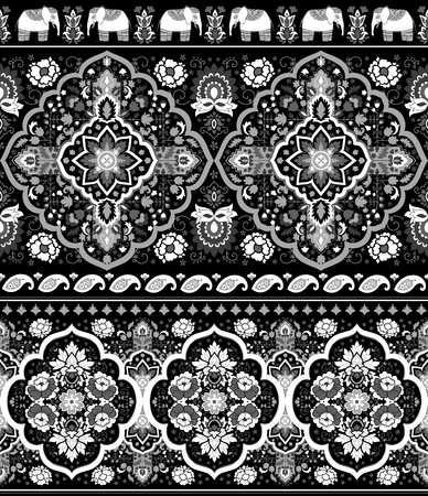 Bohemian Indian Mandala towel print. Vintage Henna tattoo style Indian medallion. Ethnic ornament could be used as shirt print, phone case print, textile, coloring book. Christmas holiday snowflakeのイラスト素材