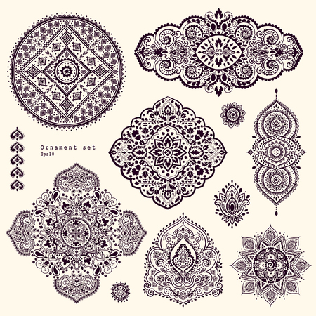 Bohemian Indian Mandala towel print. Vintage Henna tattoo style Indian medallion. Ethnic ornament could be used as shirt print, phone case print, textile, coloring book. Christmas holiday snowflakeのイラスト素材