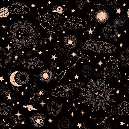 Space Galaxy constellation seamless pattern print could be used for textile, zodiac star yoga matのイラスト素材