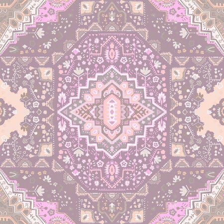 Bohemian Indian paisley towel print. Vintage Henna tattoo style Indian medallion. Ethnic ornament could be used as shirt print, phone case print, textile, coloring book. Christmas holiday snowflakeのイラスト素材