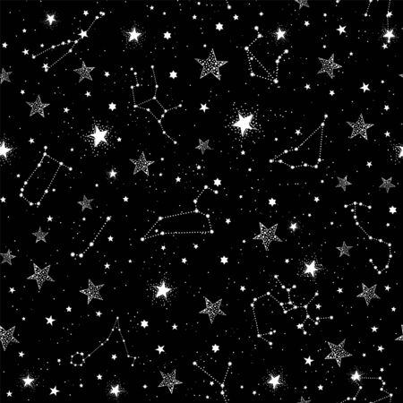 Space Galaxy constellation seamless pattern print could be used for textile, zodiac star yoga mat, phone caseのイラスト素材