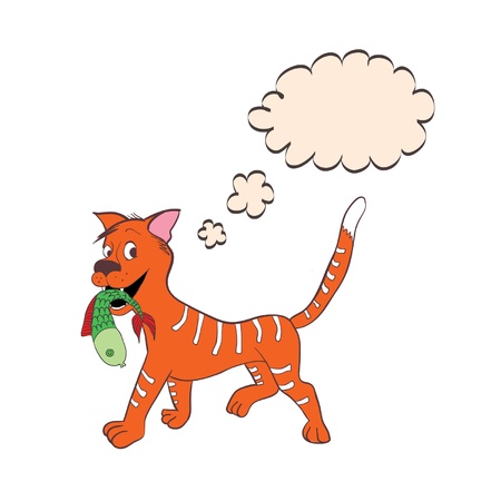 cloud of thinking hand drawing red catのイラスト素材